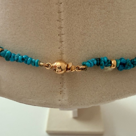 Turquoise Nugget Bead Necklace w 14K Gold Clasp 18” Southwestern Boho - Picture 6 of 7